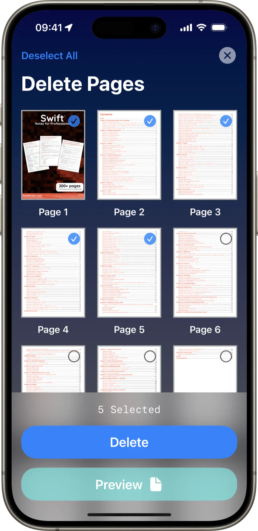 Selecting and deleting pages in MarkPDF