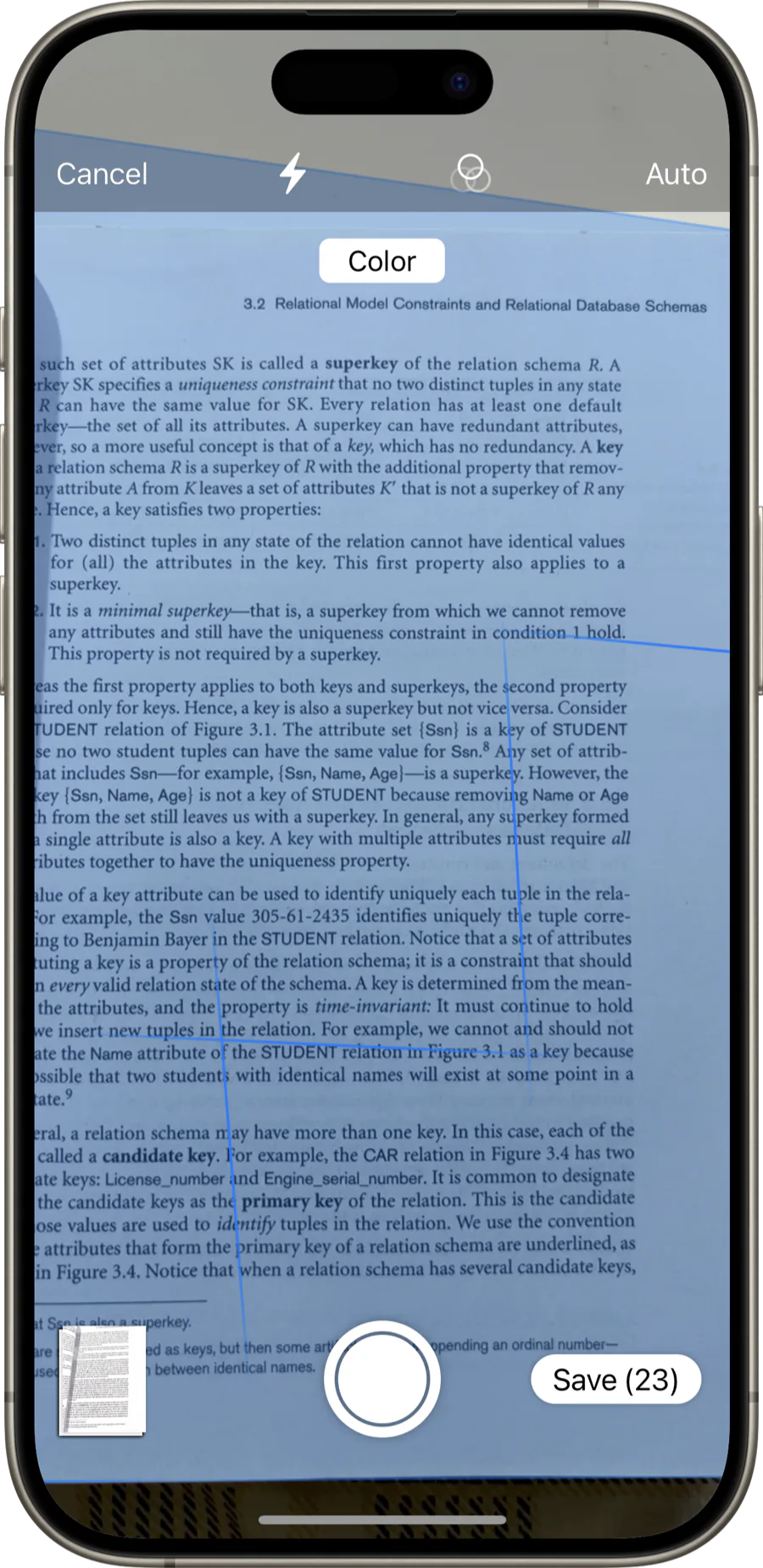 Scanning a page into MarkPDF with the camera